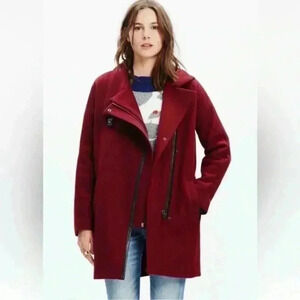 Madewell City Grid Coat Asymmetrical zipper Wool Blend Coat Size 00 BLACK